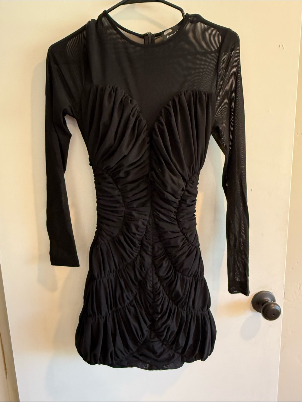 Black Ruched Long-Sleeve Women’s Mini Dress